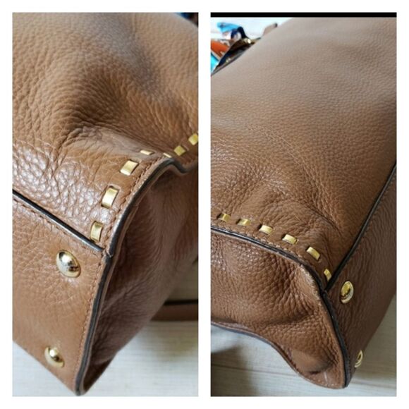 Michael Kors Leather Satchel Crossbody Handbag Pebbled Gold Tone Chain Hardware - Picture 13 of 16